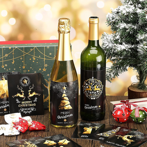 Étiquettes de vin de Noël personnalisées Étiquettes de bouteille de vin de luxe imprimées en feuille d'or pour la décoration de fête d'<span class=keywords><strong>anniversaire</strong></span> de Noël - Product Image 1