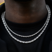 Chaîne Tennis Iced Out en Argent Massif S925 avec Moissanite 2mm 3mm sertie à griffes, Collier de Rappeur, Collection Warehouse Hip Hop Fire Jewelry