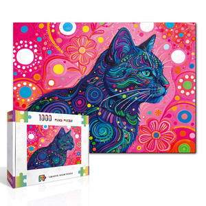Puzzle Psychedelic Cat 500 1000 pièces, puzzle en carton imprimé en couleur pour adultes et enfants, style dessin animé unisexe - Product Image 2