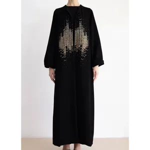 Ricamo disegno musulmano Kimono Abaya formato libero anteriore aperto abbigliamento islamico morbido tessuto AbayaHandwork abbellimento