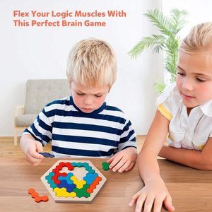 Nhà máy trẻ em trẻ em bằng gỗ trêu ghẹo não trò chơi hình học ghép hình lục giác Tangram câu đố đồ chơi giáo dục - Product Image 2
