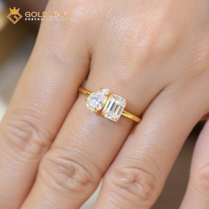 Goldleaf Custom Luxury 1/2/3 Cart D VVS1 Pear <b>Emerald</b> Cut Moissanite IGI Certified Claw Setting 14k Gold Plated Wedding <b>Ring</b> - Product Image 3