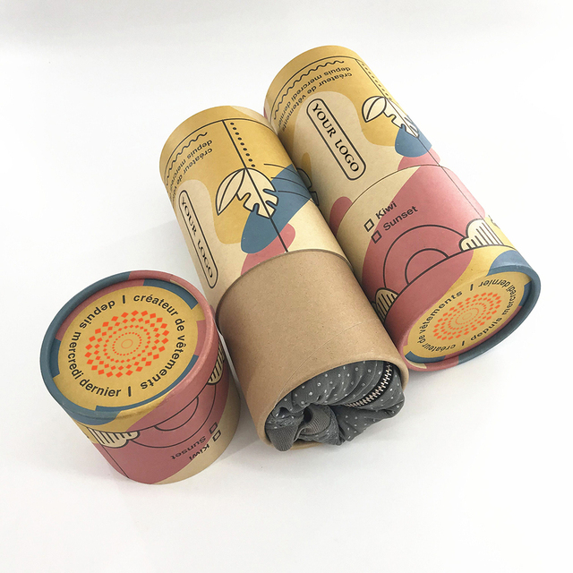 Eco-Friendly Brown Round Kraft Craft Paper Tube Box Packaging for T-shirt Underwear Biodegradable Cylinder Packaging Clothes Box