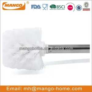 Escova de vaso sanitário de aço inoxidável, limpador redondo transparente com cabo longo com suporte