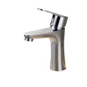 Grifo de acero inoxidable de un solo orificio, moderno, para lavabo, montado en el encimera del baño. - Product Image 5