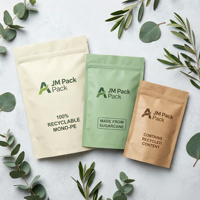 Sachet Doypack en papier kraft recyclable de qualité alimentaire avec fenêtre et fermeture éclair refermable, idéal pour l'emballage d'aliments pour animaux de compagnie, de lait et de gelée en feuille d'aluminium