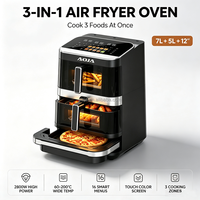 Friteuse à air chaud 3 couches à double panier 6+4+10L, 2800W, en acier inoxydable, zones indépendantes multiples, écran tactile couleur, 12 préréglages - Offre Spéciale