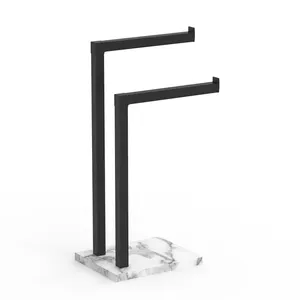 L shape table top marble base towel stand black bars and jewelry Stand