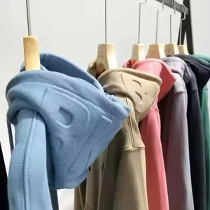 OEM ODM High Quality 100% Cotton Embossed Hoodie Custom Logo Blank Heavyweight French Terry Oversized Pullover Emboss Hoodies