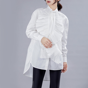 Camicetta <span class=keywords><strong>donna</strong></span> autunno Trendy nuovo modello camicetta da ragazza in cotone bianco personalizzato chiusura a bottone con colletto asimmetrico Streetwear - Product Image 3