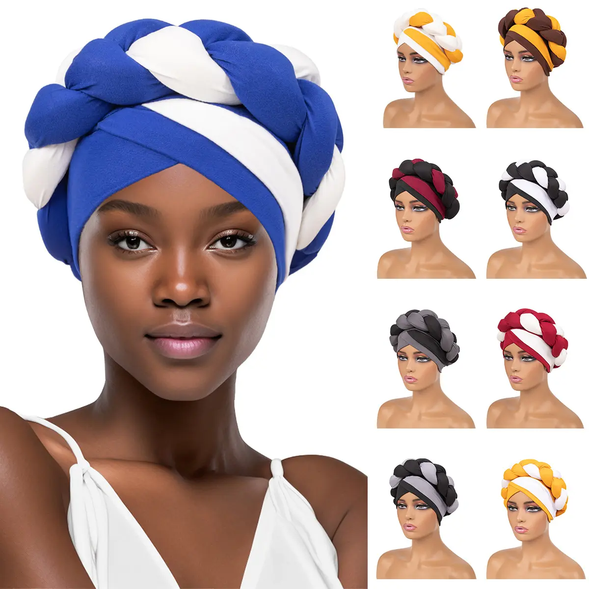 Nouveau style de bandeau tressé musulman en soie de lait Turban solide en éponge bicolore pour femme