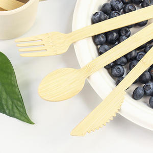 Ensemble de couteaux, fourchettes et cuillères jetables en bambou de qualité alimentaire pour le camping, les anniversaires, la restauration et la salle à manger - Product Image 1