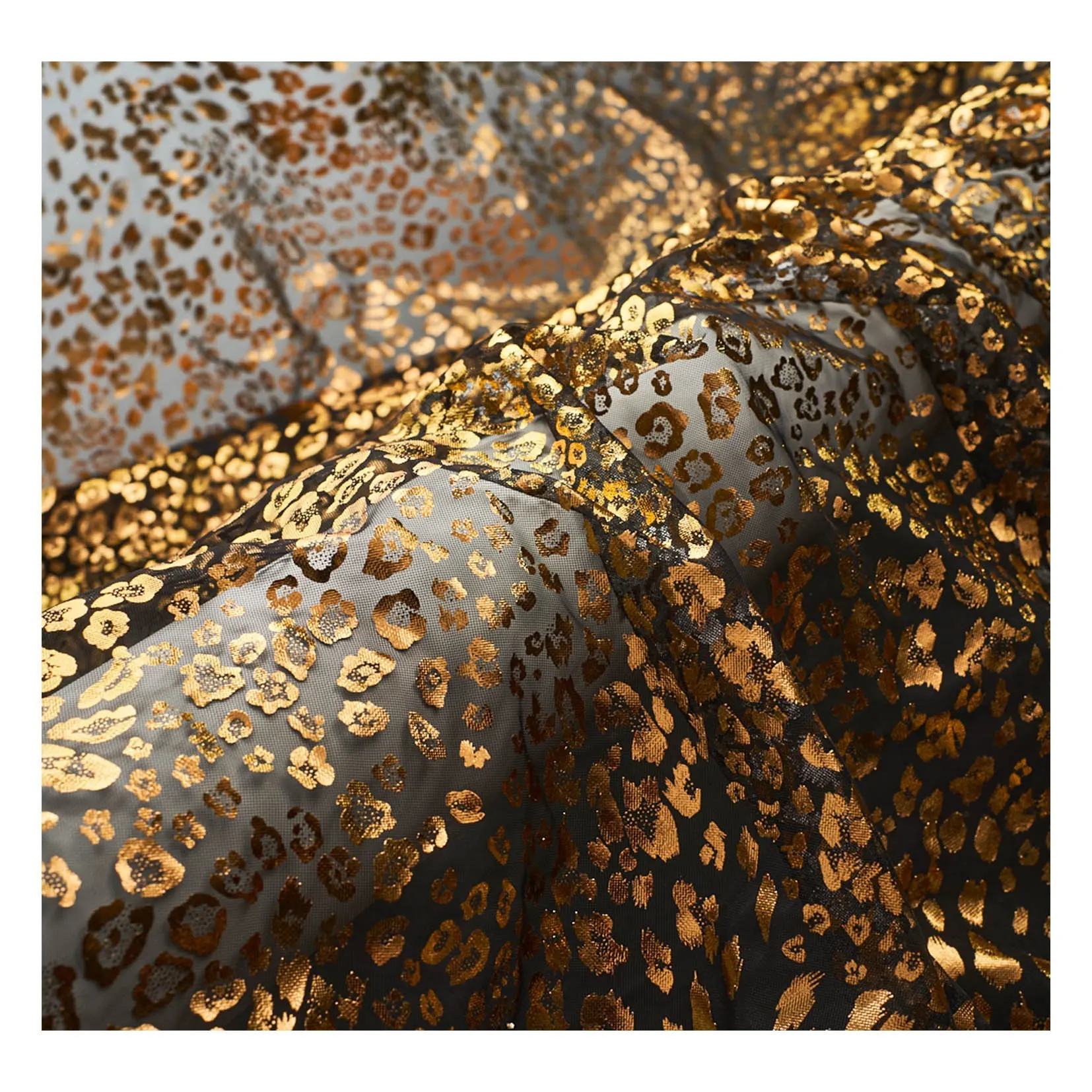 2023 Fashion Gold Leopard Dots Foil Print Soft Glitter Tulle Sequins Lace Tulle Fabric For Gown Dress