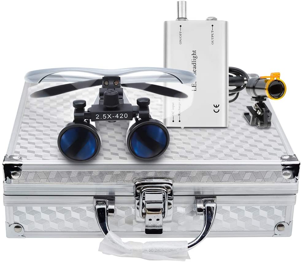 Высококачественные красочные хирургические бинокулярные лупы, оптическая стеклянная лупа 2,5x420 мм со светодиодной лампой
