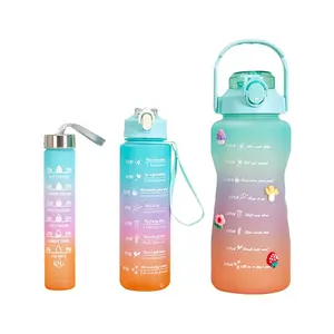 Beauchy 3 pz/set 2.L vendita calda grande 1 gallone gradiente bpa free outdoor gym motivazionale bottiglia d'acqua sportiva in plastica con cannuccia