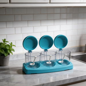 Spice <b>Jar</b> Set 3 Compartment Transparent With Flip Lid And Spoon <b>For</b> <b>Kitchen</b> <b>Storage</b> - Product Image 1