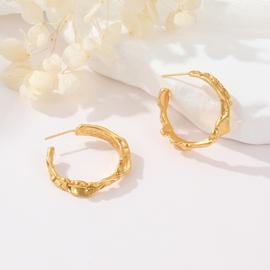 Populaire Argent Aiguille Mode C Anneau Boucle D'oreille Vintage Vieux Or Plié Irrégulier Femmes Bijoux Boucles D'oreilles - Product Image 4