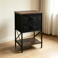 Table de chevet gain de place avec structure métallique et tiroir en tissu, meuble d'appoint en bois pour chambre à coucher