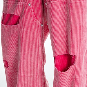 Pantaloni Cargo da Uomo in Corduroy Stile Retrò, Gamba Larga, Vestibilità Ampia, con Inserti Distressed sulle Ginocchia, Chiusura con Cerniera, Stile Hip Hop, in Cotone Lavato - Product Image 4