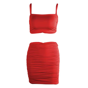 European and American Women's Solid Color Sexy <b>Suspenders</b> Vest Pleated Wrap Hip Skirt Two-piece <b>Set</b> - Product Image 5