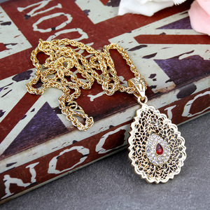 Bijoux de mode au Design de mariage <span class=keywords><strong>marocain</strong></span>, cadeau en or, pendentif arabe, goutte d'eau, diamant, colliers Allah - Product Image 4