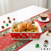 Piring Panggang Keramik Natal Motif Lonceng dan Daun Holly Merah, Panci Casserole Porselen untuk Dapur Rumah, Hadiah Liburan