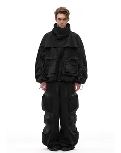 스테레오 대형 포켓 재킷 기능성 사이버펑크 라이트 하이킹 야외 경량 블랙 탑