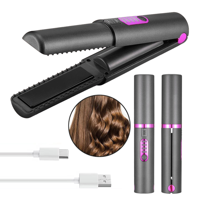 Cordless 2-in-1 Rechargeable Electric Hair Straightener and Curler Multi-Purpose Styling Tool