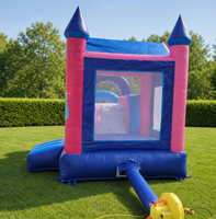 Château gonflable personnalisé avec toboggan, rose et bleu, thème princesse, aire de jeux pour enfants, équipement de parc d'attractions à domicile