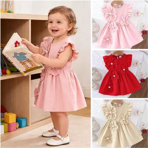 Vestido Rojo con Flores para Niñas, Diseño Adorable con Flores 3D y Mangas Abullonadas, <span class=keywords><strong>Ropa</strong></span> para Bebés y Niñas, OEM ODM - Product Image 3