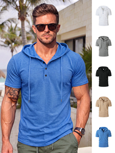 Menr Sports Fitness Workout Hooded Gym Sports Bodybuilding Stringer Muscle Cut Off T Shirt Men <b>Short</b> <b>Sleeve</b> <b>Hoodie</b> - Product Image 1