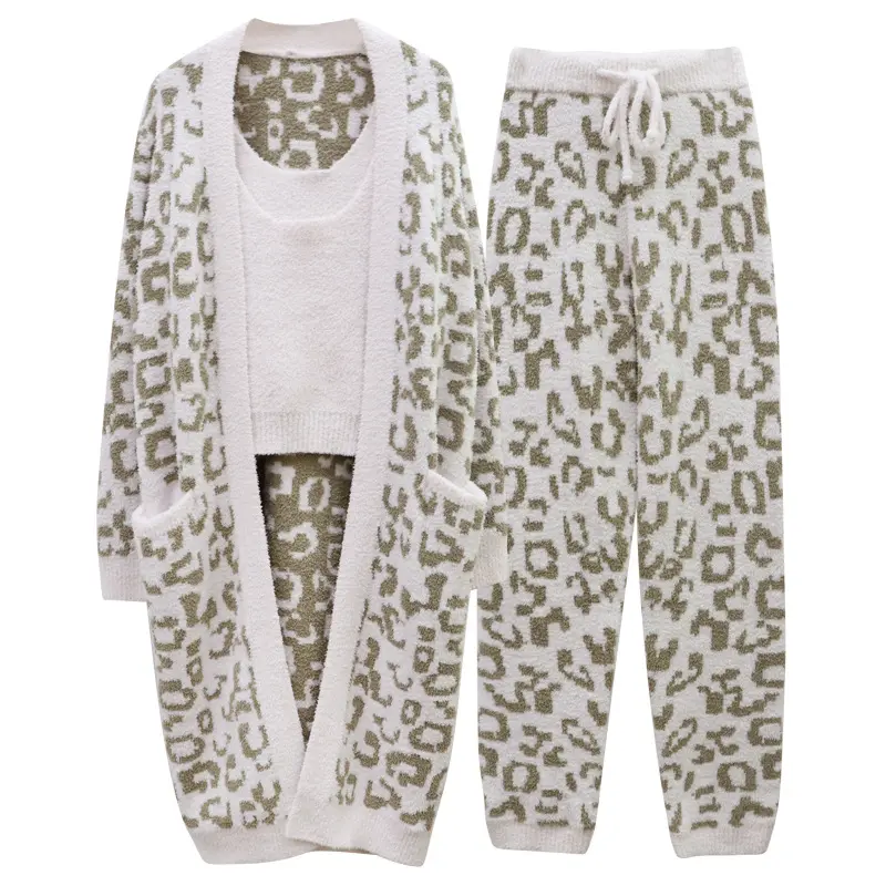 Groothandel Sexy Luipaard Print Verdikte Vest Wol Gebreide Comfortabele Loungewear Pyjama Vrouwelijke Winter Badjas