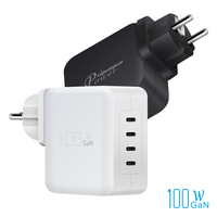 Chargeur mural GaN 100W avec 4 ports USB-C, multiprises intelligentes et écologiques, type C, avec prise de terre, pour l'UE (Allemagne)