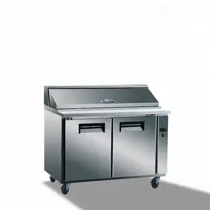 Balcão de salada com ranhura refrigerada para mesa de trabalho, mesa de aspersão de pizza, congelador de frutas, armário de exibição, prato lateral de operação, geladeira