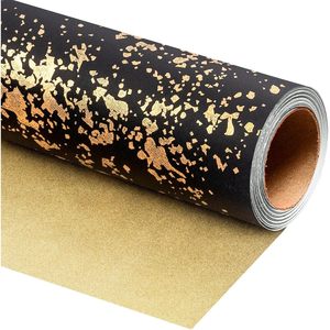 <b>Black</b> Gold Wrapping Paper Roll Reversible Metallized Paper 23.4 Square Feet For Birthday Graduation Gift <b>Wrap</b> - Product Image 1