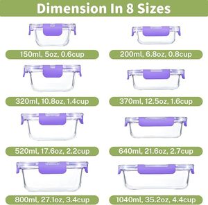 Contenants alimentaires en verre de haute qualité avec couvercles hermétiques Contenants alimentaires en verre Boîte à lunch Contenants alimentaires carrés multifonctionnels - Product Image 2