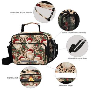 Sac à déjeuner isotherme de Noël motif léopard et Père Noël, sac isotherme avec fermeture éclair, sac de rangement alimentaire étanche pour le travail et les voyages - Product Image 4