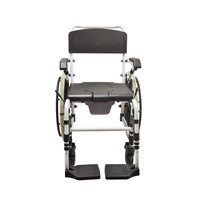 Chaise de toilette 3-en-1 en aluminium et PU avec roulettes et siège surélevé |   Chaise de transfert mobile respirante, légère et réglable pour personnes âgées