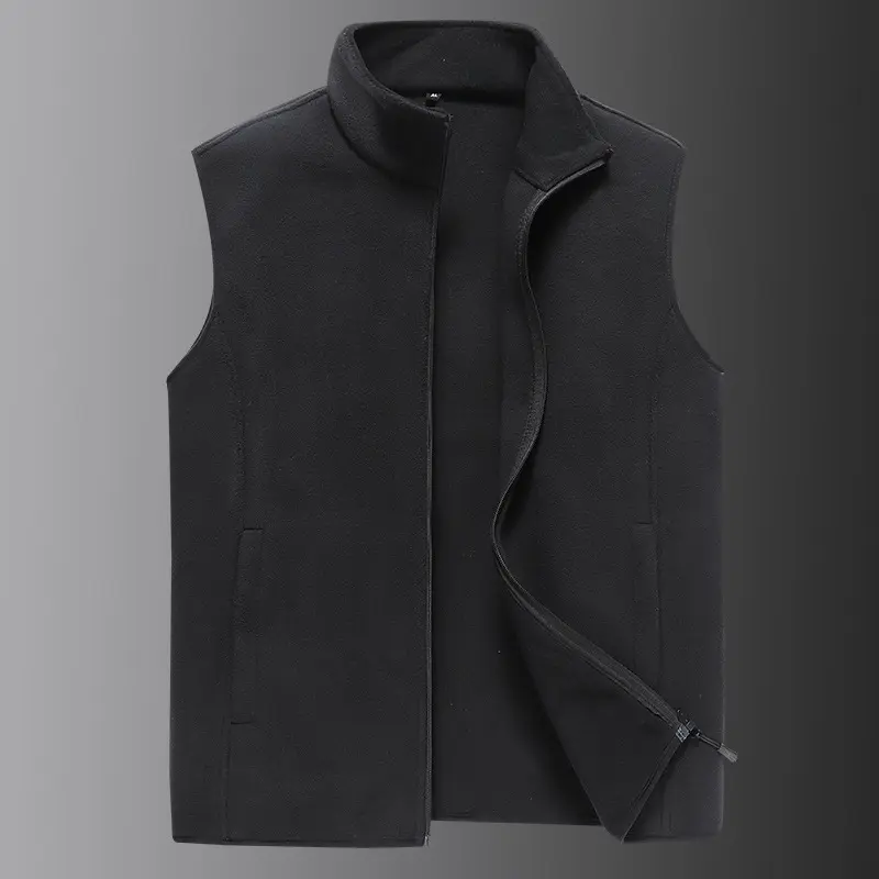 Autumn Blank Custom Logo Fleece Plain Oversize Sleeveless Warm Polyester Casual Black Vest For Men