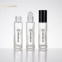 En stock, flacon en verre transparent de 5 ml et 10 ml, flacon roll-on avec bouchon noir, bille en verre