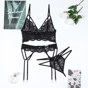 Conjunto de Lencería de Lujo con Bordado Floral, Diseño Nuevo, Transparente, con Liguero, Conjunto de Ropa Interior de 3 Piezas - Product Image 6