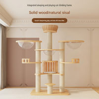 Arbre à chat multi-niveaux en bois massif, réglable, avec maisonnette, hamac transparent et griffoir pour chats d'intérieur