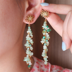 Bohemian Tourmaline Tassel <strong>Earrings</strong> Genuine Gemstone Grape <strong>Cluster</strong> Dangle <strong>Earrings</strong> Fairycore Jewelry for Women - Product Image 4