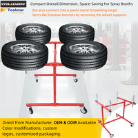 Carro compacto de 4 ruedas para pintura con soportes de cono ajustables, altura de banco de 780 mm, mesa de trabajo de 830x830 mm, estructura galvanizada, ruedas sólidas de 4 pulgadas