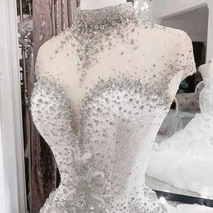 LY-WD0745 Abito da Sposa di Lusso Bianco Avorio Taglie Forti Stile Sirena con Cristalli Brillanti e Collo Alto <span class=keywords><strong>Corto</strong></span> - Product Image 4