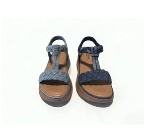 Sandales compensées à plateforme pour femme, à bout fermé, tressées, à bride en T, ornées de strass, à enfiler, pour la plage, à talon haut, élégantes, marron chocolat - Product Image 1