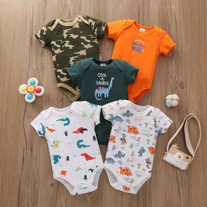 Summer Casual Five-Piece Baby Boy Set Short-Sleeved One-Piece Hoodie Fart Cover 100% Cotton Featuring Animal for Daily Use for - Product Image 3