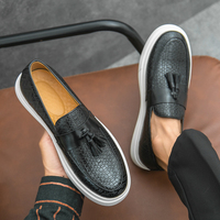 Mocassins à pampilles pour hommes, en cuir PU tissé et gaufré, bout rond, semelle épaisse blanche, style décontracté urbain, noir, marron, tailles 38-45