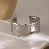 Bracelets ouverts larges et épais en acier inoxydable poli lisse, plaqués or, exagérés, pour femmes