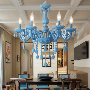 Đèn chùm pha lê màu xanh hiện đại với ánh sáng trắng ấm áp đơn giản Mặt dây chuyền Macaron cho khách sạn trang trí kính bầu trời ánh - Product Image 2